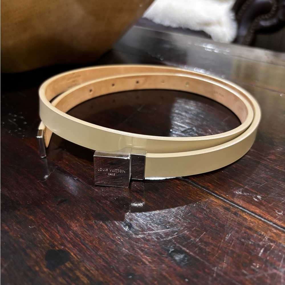 Authentic Louis Vuitton Cure Saint-Ture Leather Belt with Silver Buckle